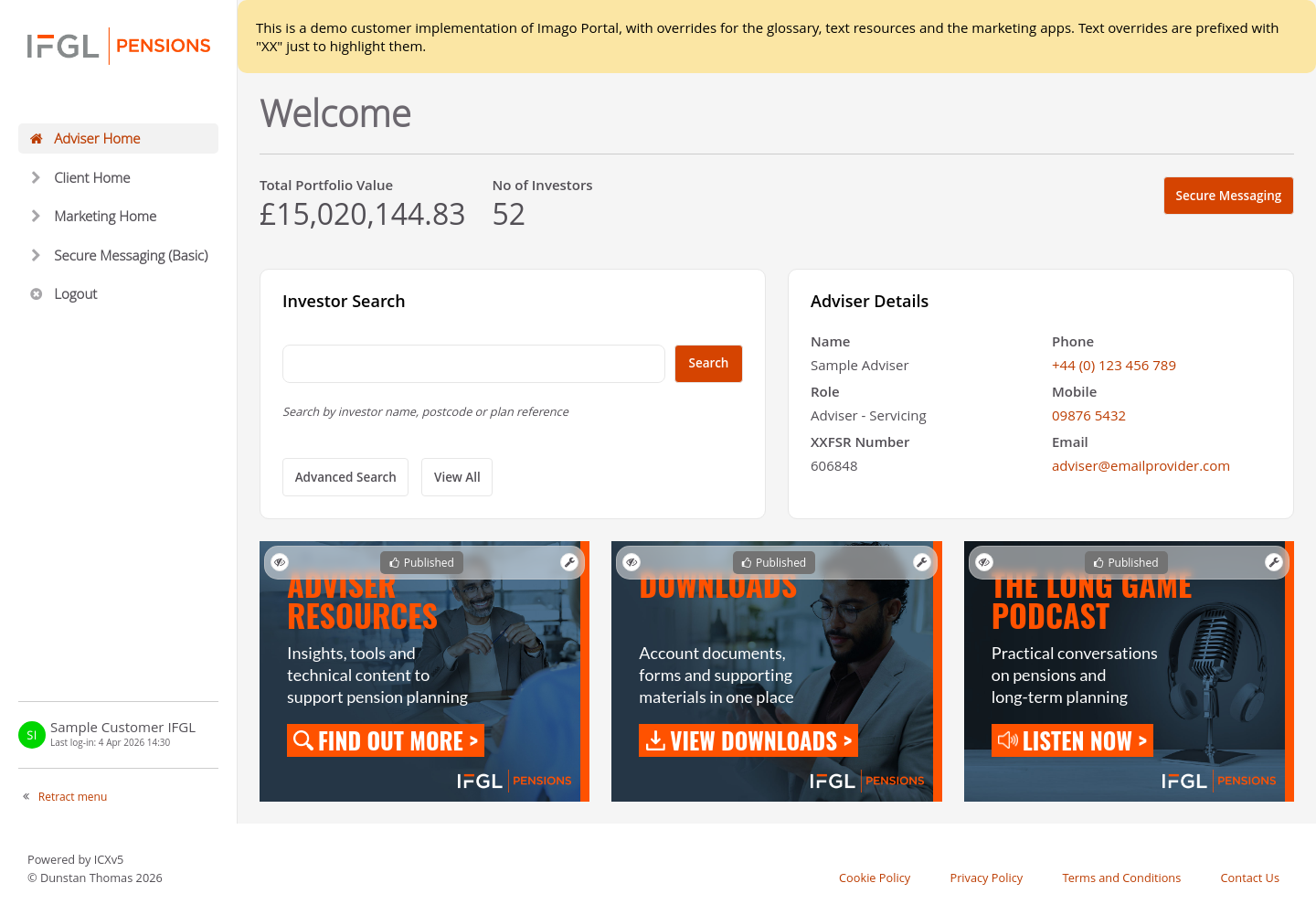 Customer-IFGL > 01 Adviser dashboard